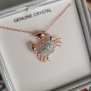 Rose Gold Flash Plated Brass Crystal Crab Pendant